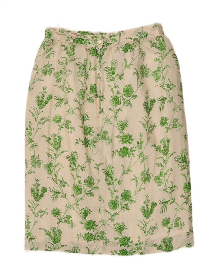 Saia reta feminina vintage W28 médio floral branco