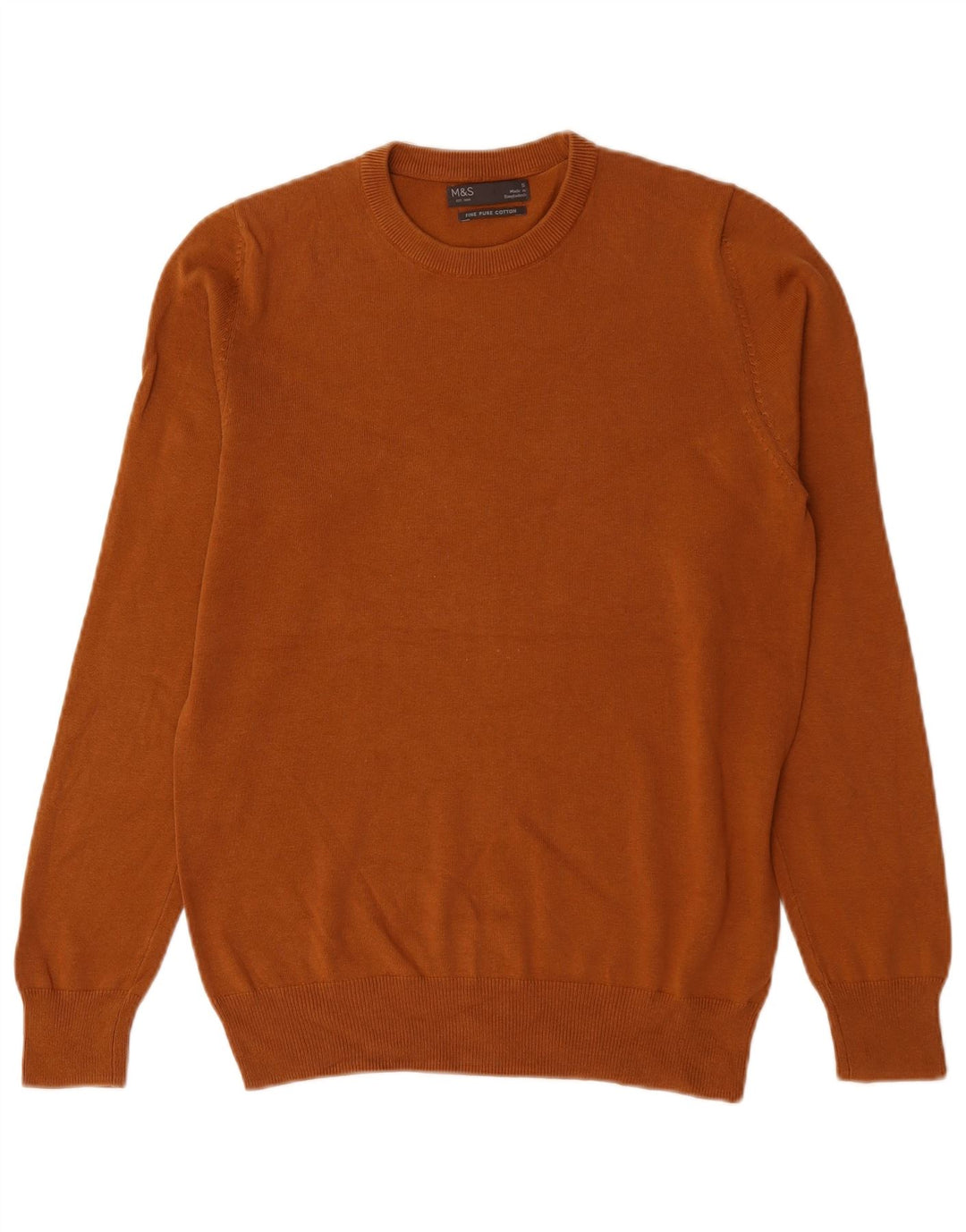 Suéter masculino Marks & Spencer com gola redonda, pequeno algodão marrom