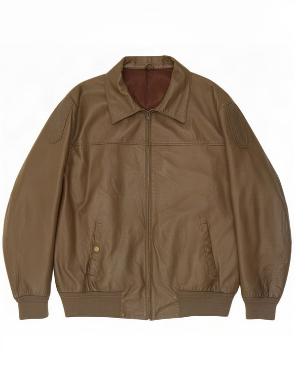 Jaqueta de couro bomber masculina vintage UK 42 XL cáqui