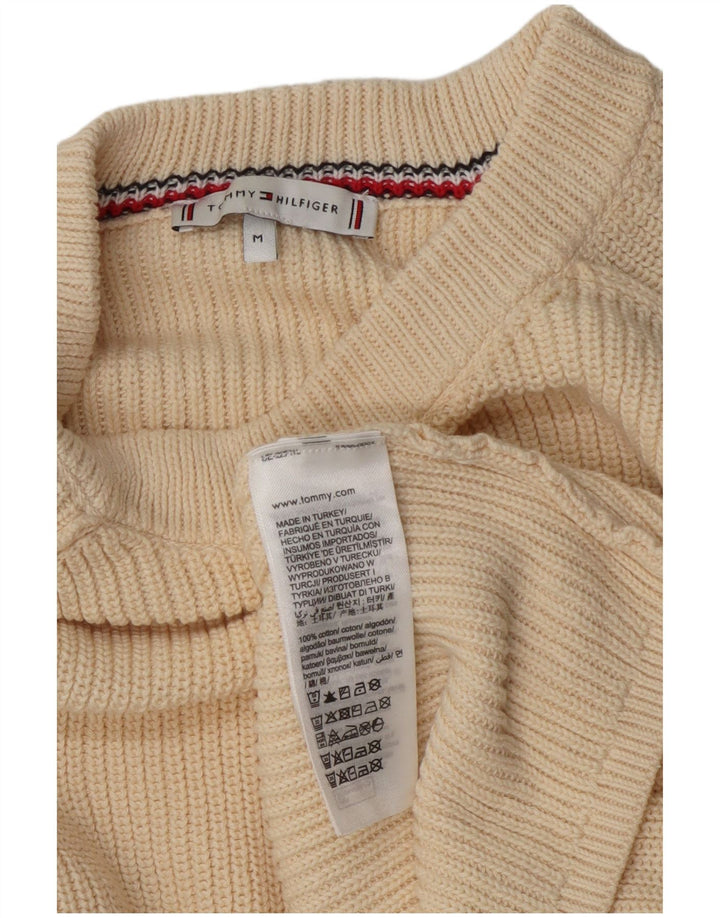 Tommy Hilfiger Suéter feminino com gola redonda e gola redonda, tamanho médio, off white