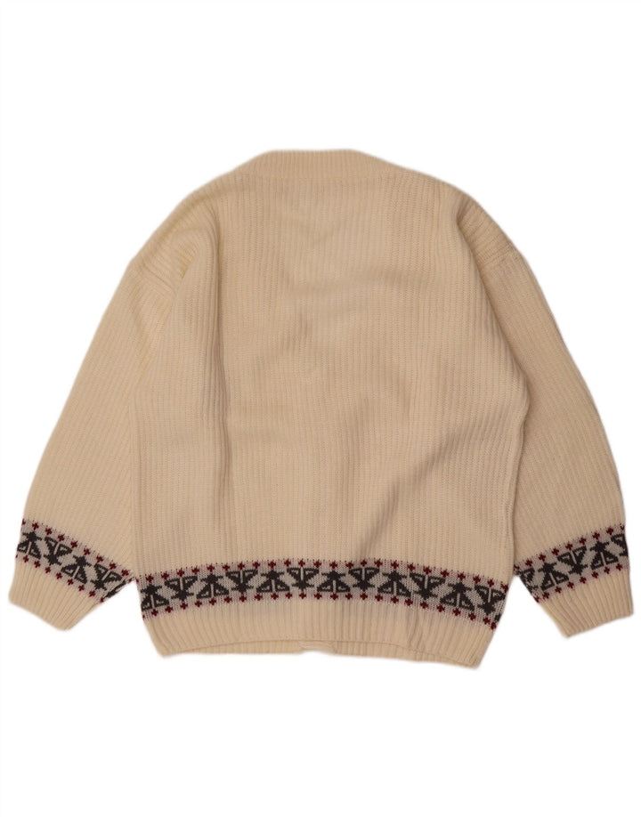 Suéter cardigã masculino vintage médio branco Fair Isle
