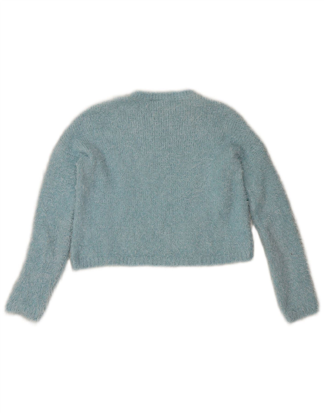 Topshop Suéter feminino cropped com gola redonda Reino Unido 8 poliéster azul pequeno