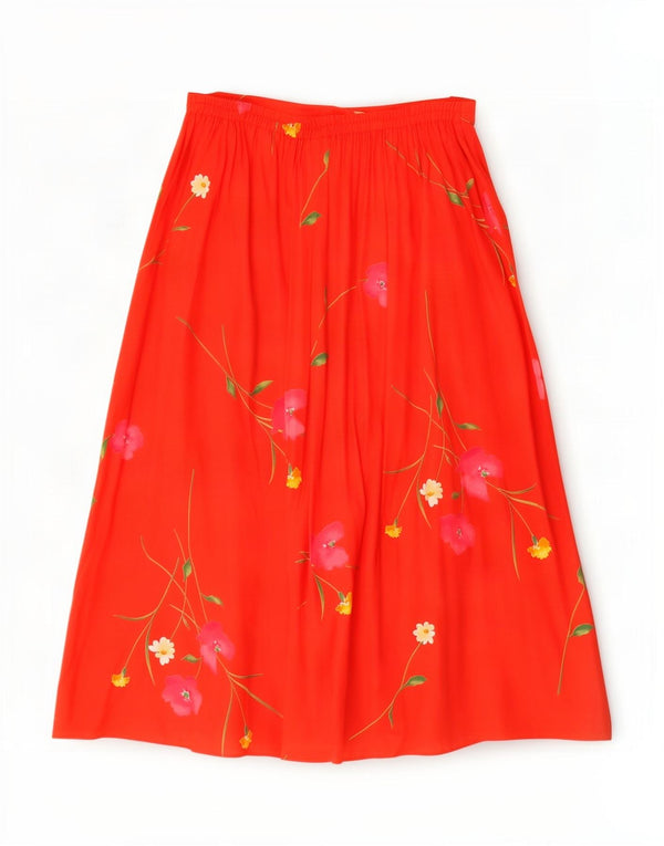 Saia midi feminina de cintura alta Richards Reino Unido 18 XL W30 viscose floral vermelha