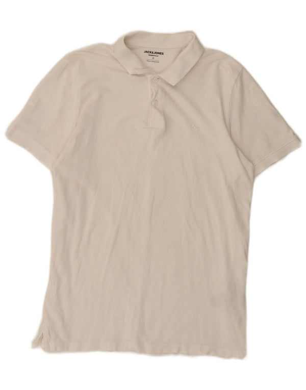Camisa polo masculina Jack & Jones Regular Fit de algodão branco médio