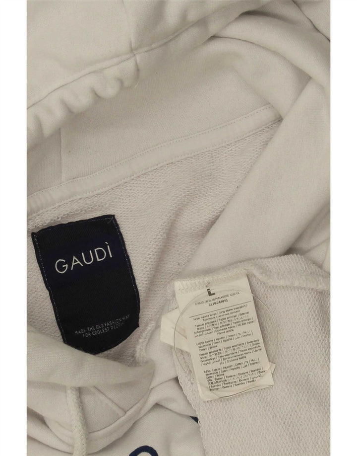 Suéter Gaudi masculino com capuz gráfico grande algodão branco