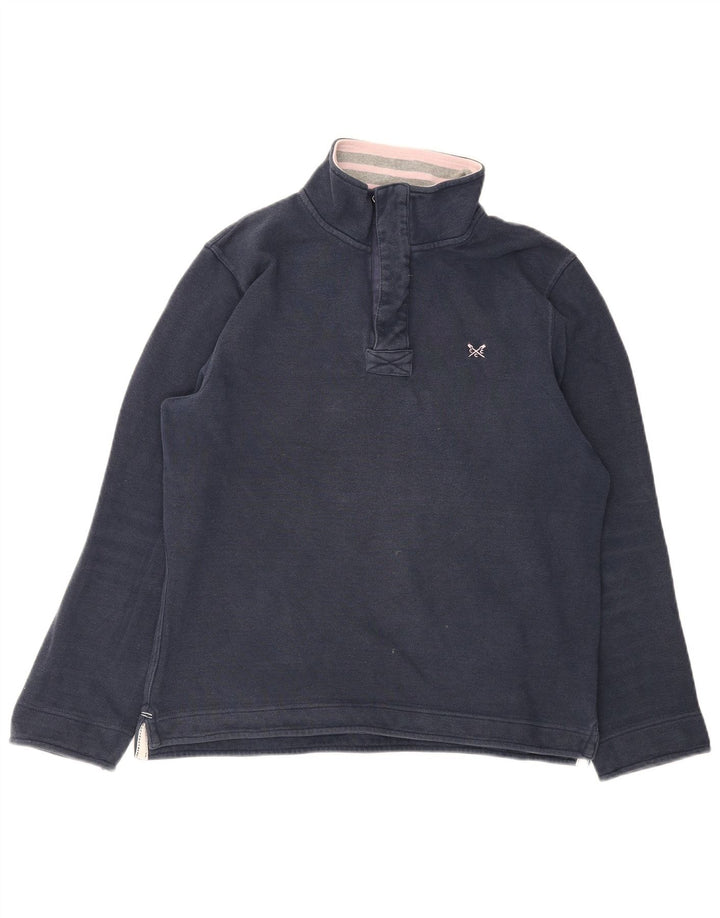 CREW CLOTHING Suéter masculino com zíper e gola em algodão azul marinho médio