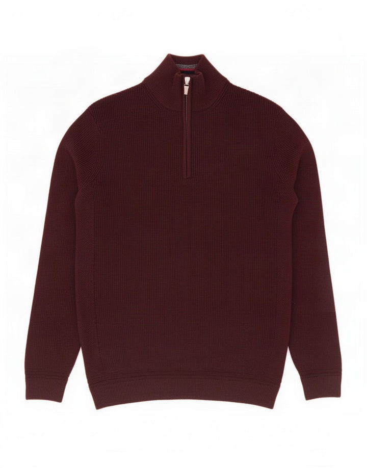 Suéter masculino Ted Baker com zíper e pescoço, tamanho 3, médio, Borgonha, poliéster