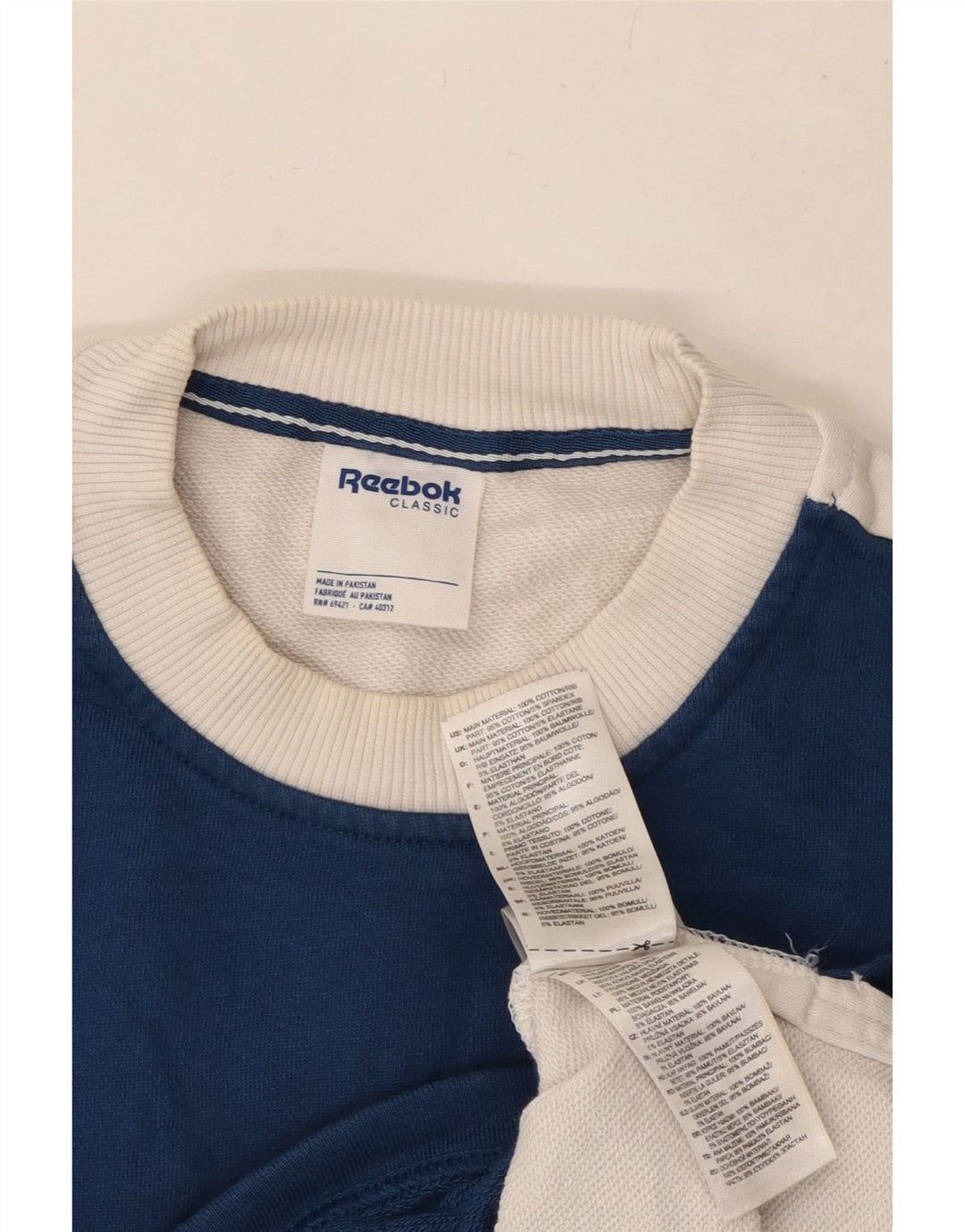 REEBOK feminino oversized moletom jumper UK 16/18 grande bloco colorido azul