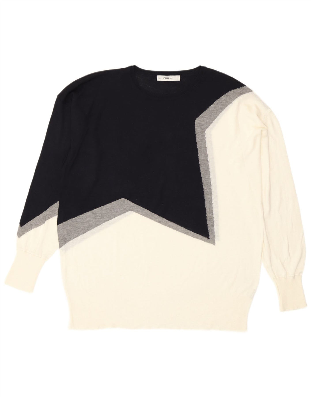 Zara Suéter feminino com gola redonda e gola redonda UK 14 bloco colorido preto médio