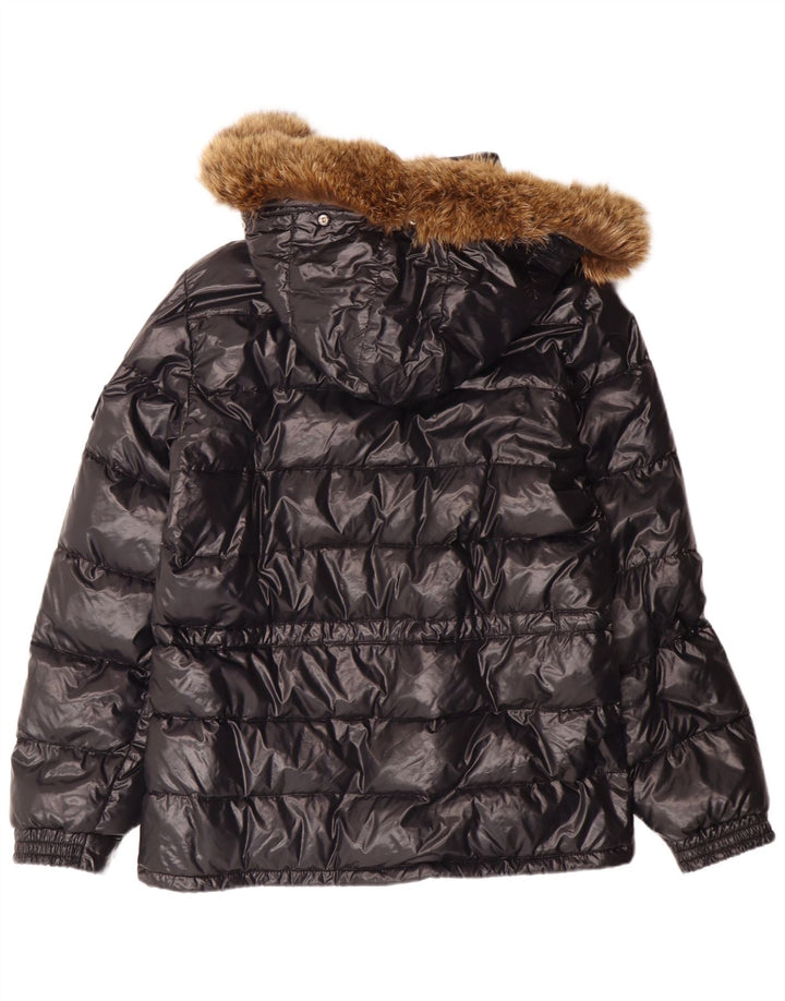 Moncler Jaqueta feminina acolchoada com capuz e ajuste solto tamanho 1 pequena poliamida preta