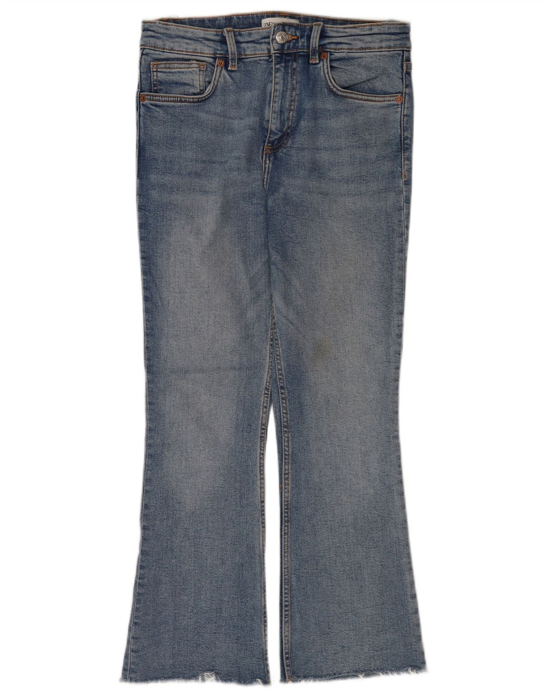 Zara Calça Jeans Feminina Flare Cropped EU 40 Médio W30 L25 Azul
