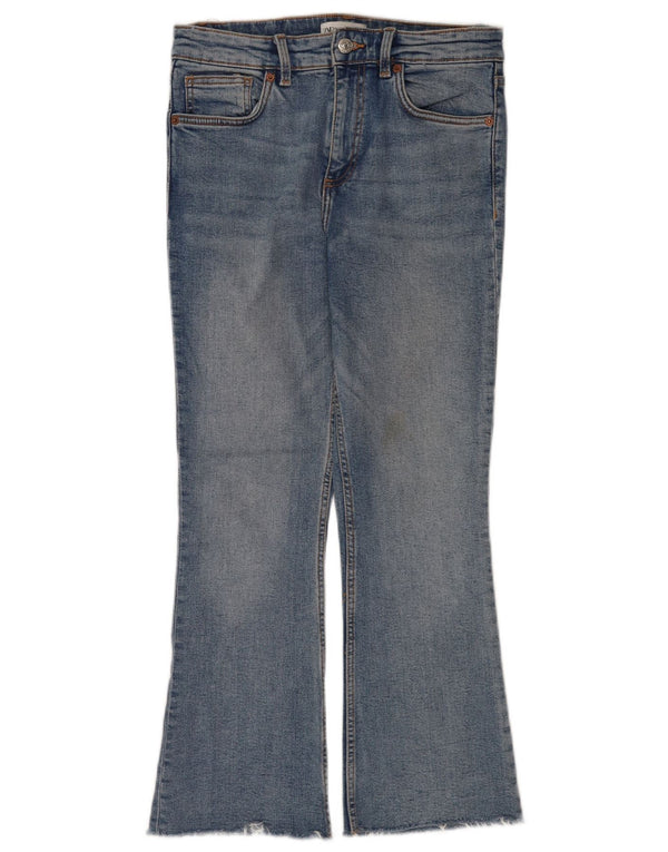 Zara Calça Jeans Feminina Flare Cropped EU 40 Médio W30 L25 Azul