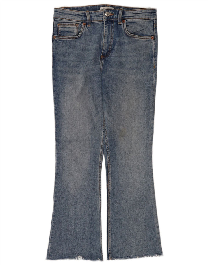 Zara Calça Jeans Feminina Flare Cropped EU 40 Médio W30 L25 Azul