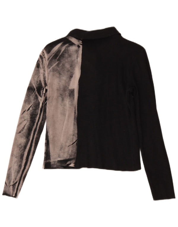 Zara Womens Cardigan Top UK 14 Grande Black Tie Dye Algodão