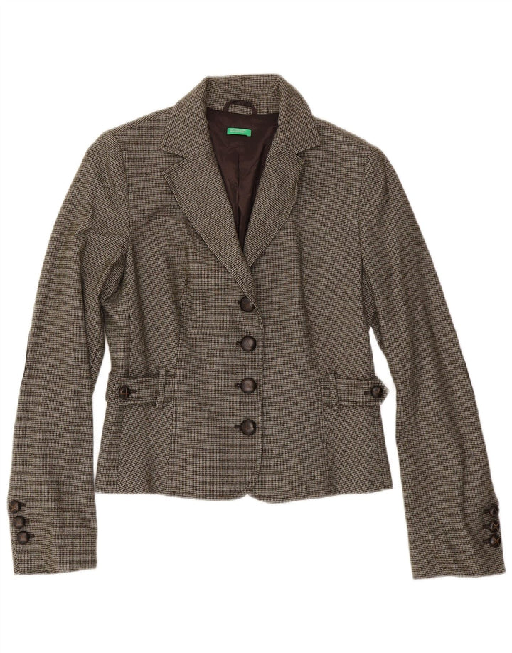 Benetton feminino 2 peças terno IT 44 médio W32 L31 verde houndstooth