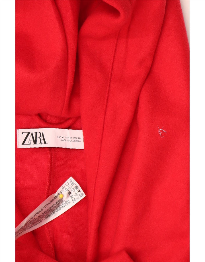 Sobretudo feminino Zara com capuz UK 14 poliéster vermelho médio