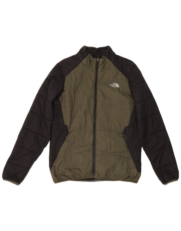 Jaqueta acolchoada masculina The North Face UK 40 grande cáqui colorblock nylon