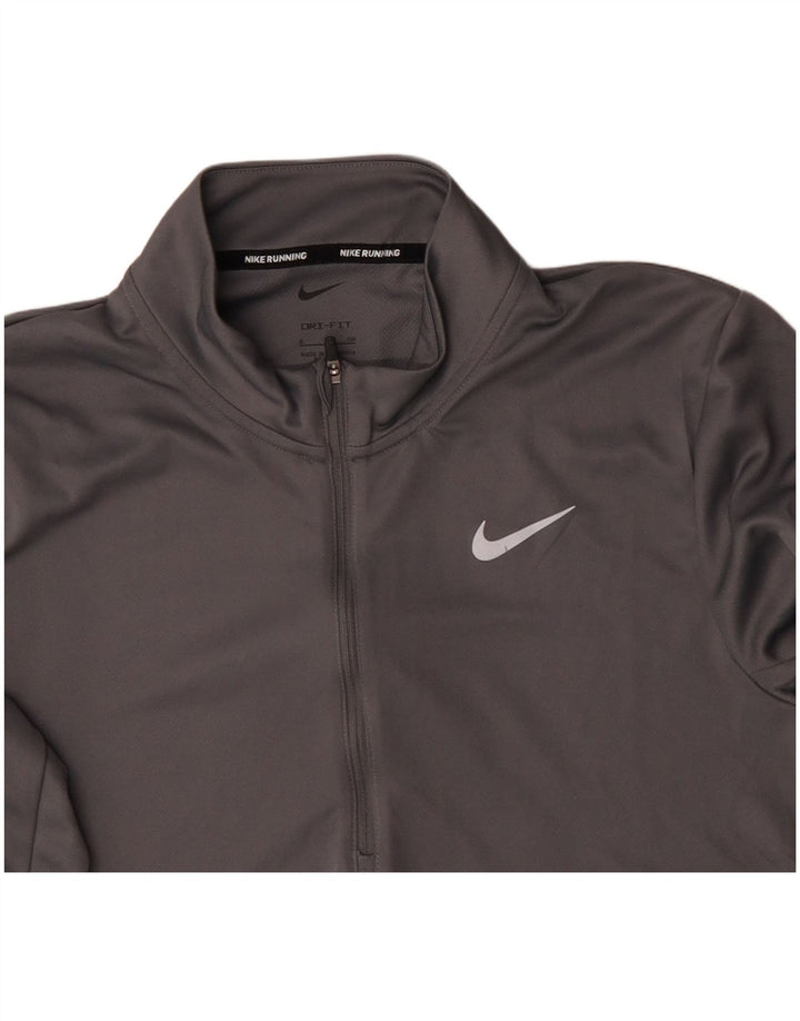 NIKE Mens Dri Fit Zip Neck Pullover Treino Top Pequeno Poliéster Cinza
