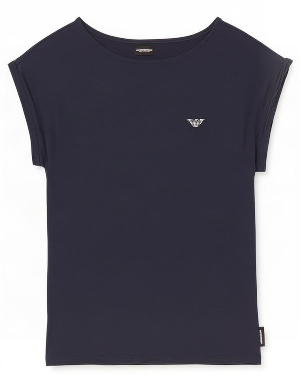 Camiseta feminina Emporio Armani UK 14 grande viscose azul marinho