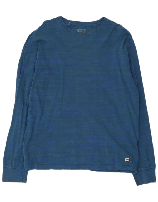 Top masculino Levi's de manga comprida grande listrado azul de algodão