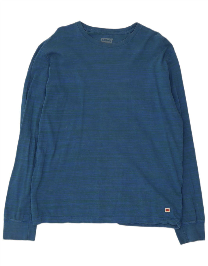 Top masculino Levi's de manga comprida grande listrado azul de algodão