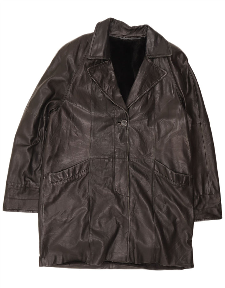 Casaco de couro feminino vintage UK 16 grande preto