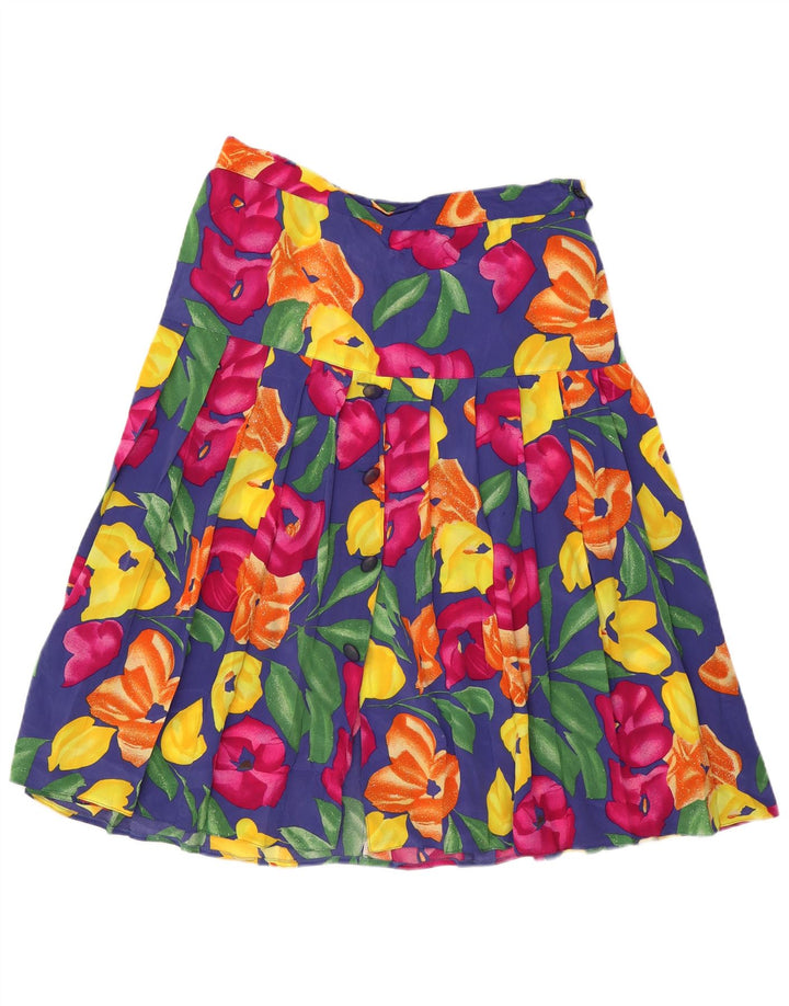 Saia plissada feminina vintage W34 grande viscose floral multicolorida