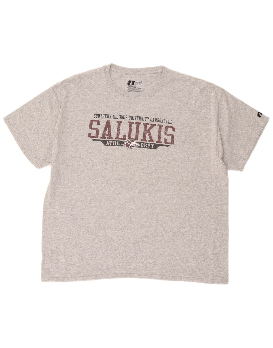 RUSSELL ATLÉTICO Masculino Salukis Gráfico Camiseta Top 2XL Algodão Cinza