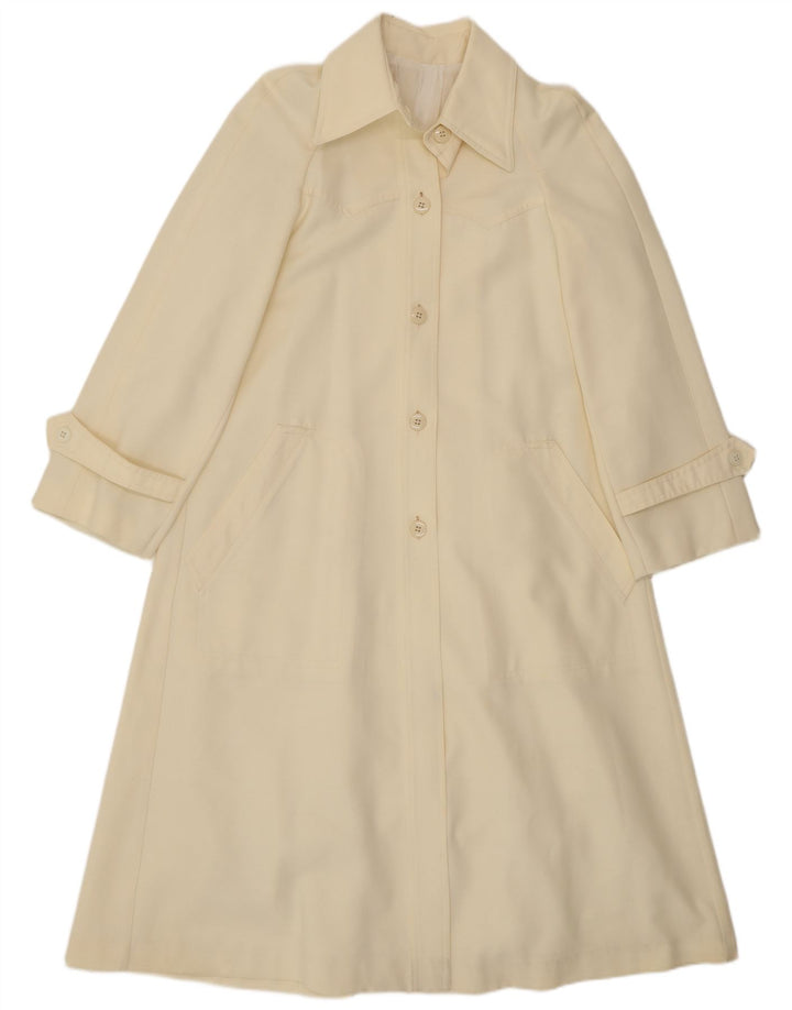 Trincheira feminina vintage Reino Unido 8 poliéster esbranquiçado pequeno