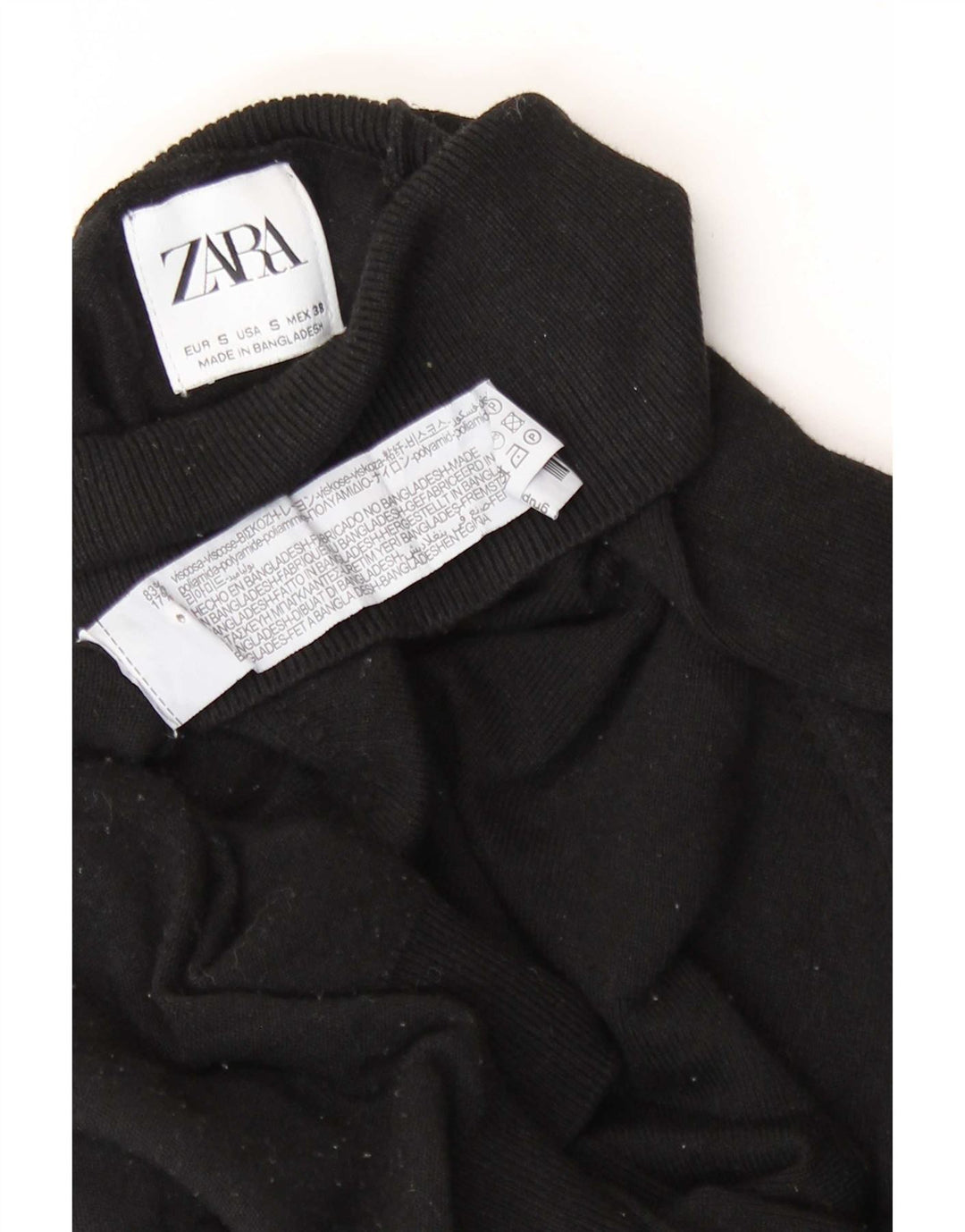 Suéter feminino Zara com gola redonda e viscose preta pequena Reino Unido 10