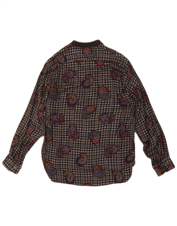 Camisa masculina vintage de flanela média preta paisley viscose