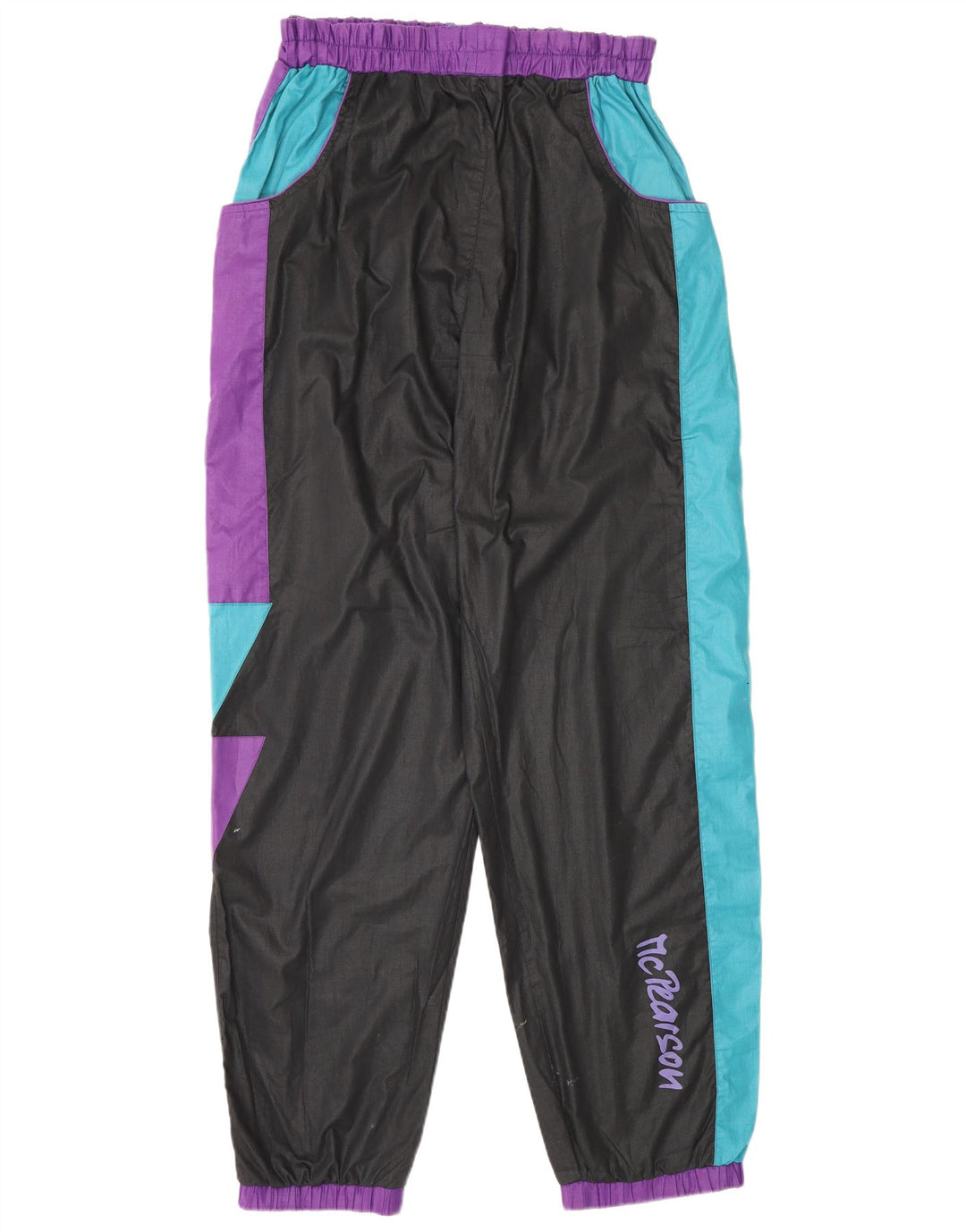 Fato de treino feminino vintage gráfico completo UK 20 2XL preto colorblock poliéster