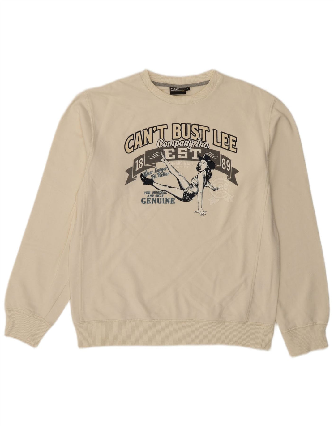 Suéter gráfico feminino Lee UK 16 grande algodão branco