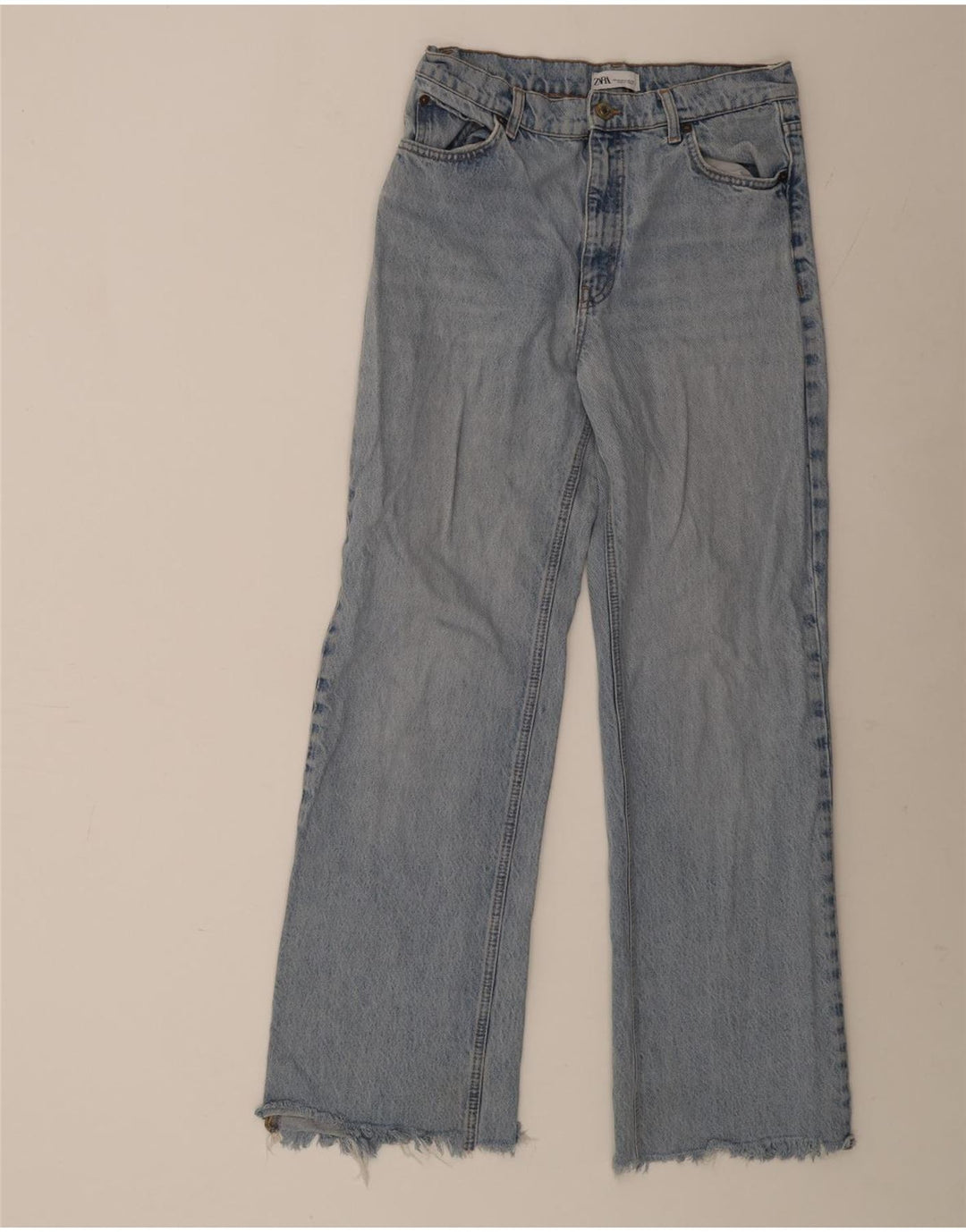 ZARA Jeans feminino de perna larga EU 40 médio W30 L32 algodão azul