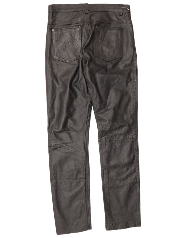 Calças de couro masculinas vintage W34 L34 pretas