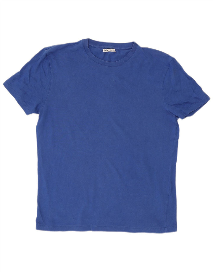Camiseta masculina Zara Top grande algodão azul
