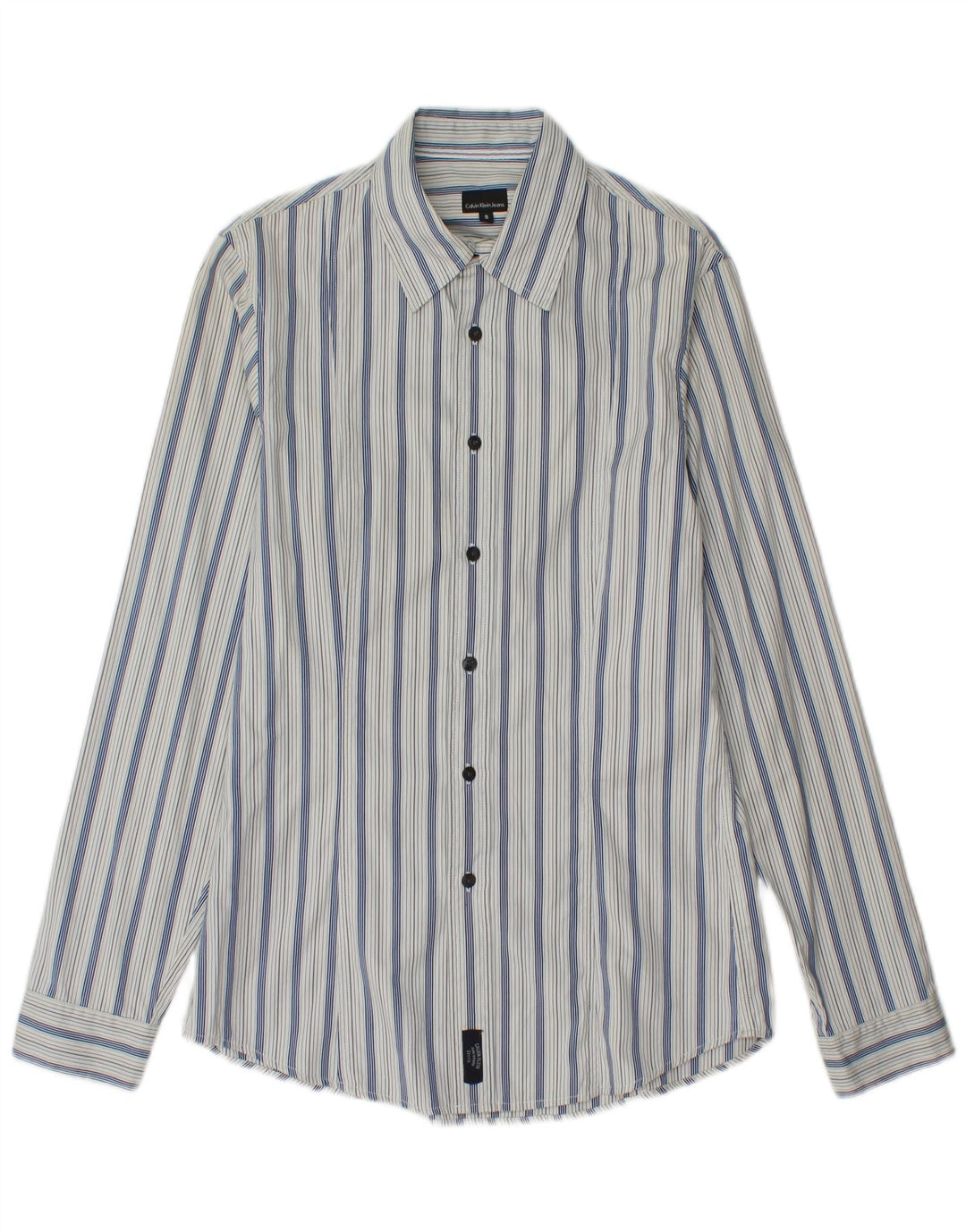 Camisa masculina Calvin Klein Jeans pequena listrada azul de algodão