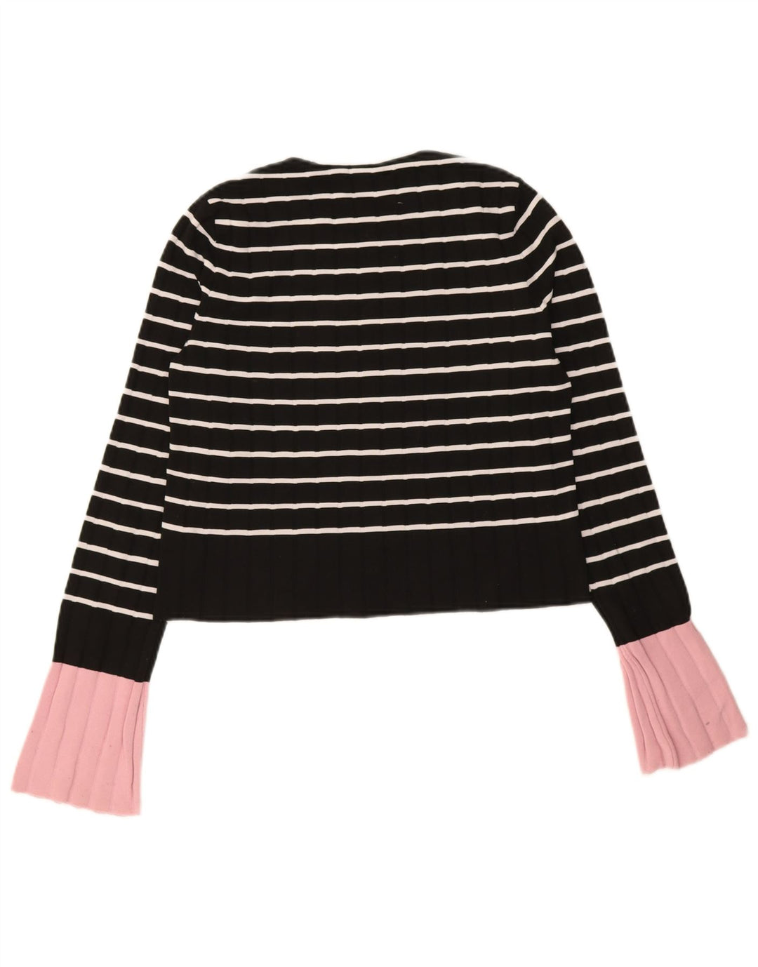 Zara Womens Crop Top Manga Longa UK 10 Pequena Poliamida Listrada Preta