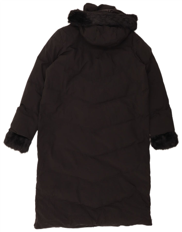 Casaco acolchoado com capuz feminino ZARA UK 16 grande poliéster preto