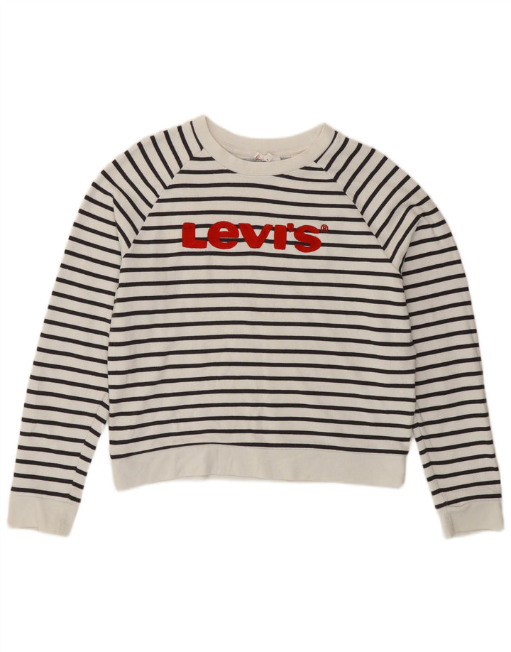 Moletom gráfico feminino Levi's Jumper UK 14 Médio listrado branco náutico