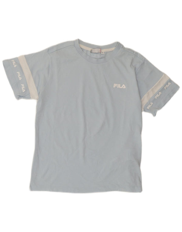 Fila Womens Graphic T-Shirt Top UK 10 Pequeno Azul Colorblock Algodão