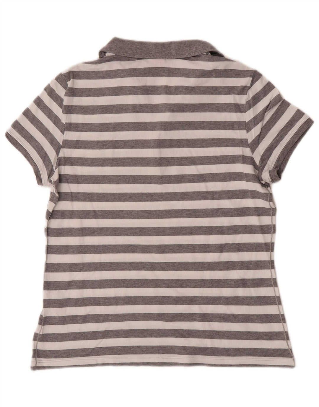 Camisa polo feminina Puma UK 14 algodão listrado cinza médio