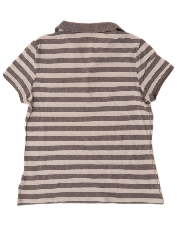 Camisa polo feminina Puma UK 14 algodão listrado cinza médio