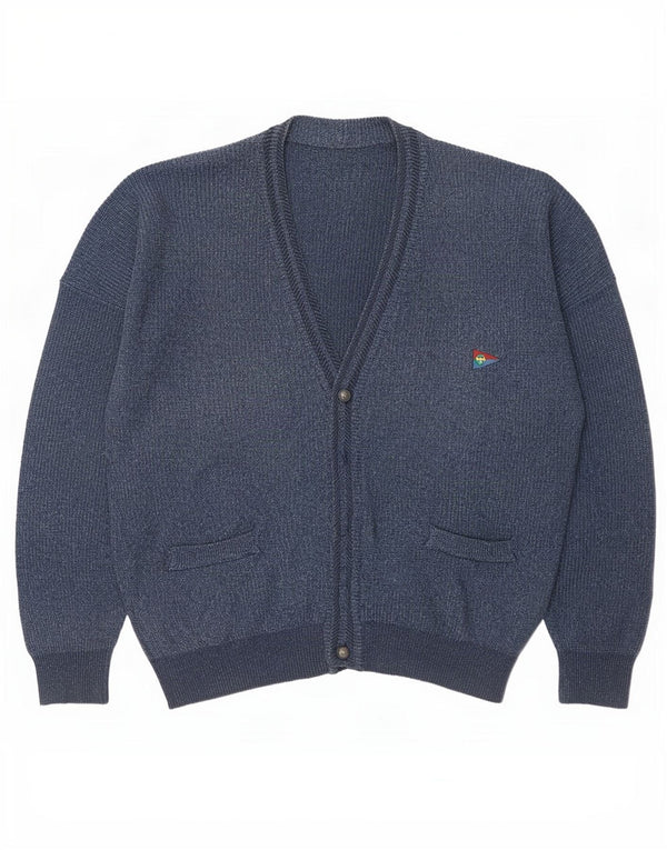 Suéter cardigã masculino vintage IT 56 XL algodão azul marinho