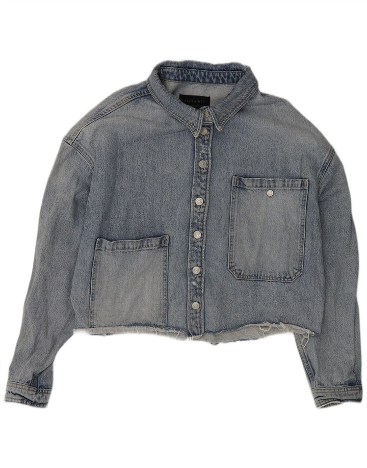 Jaqueta jeans feminina All Saints de grandes dimensões Reino Unido 10 algodão azul pequeno