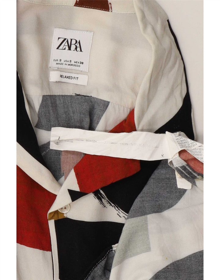 Zara Camisa masculina de manga curta e ajuste relaxado pequena geométrica multicolorida