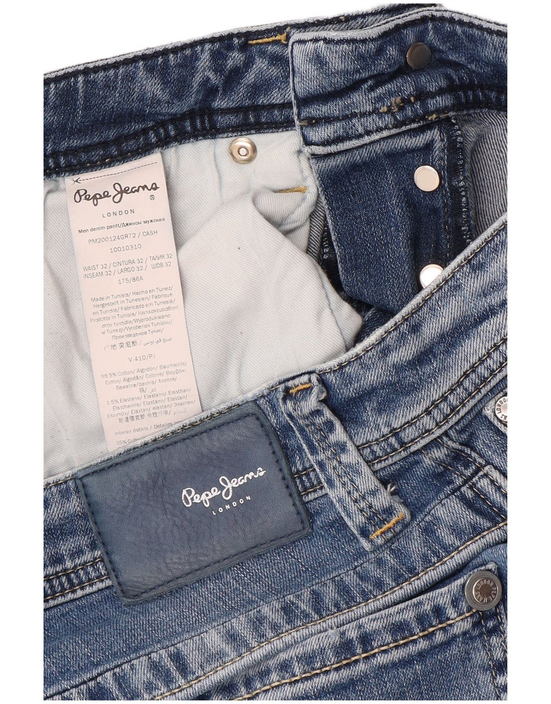 PEPE Jeans masculino desgastado regular reto jeans W32 L32 algodão azul