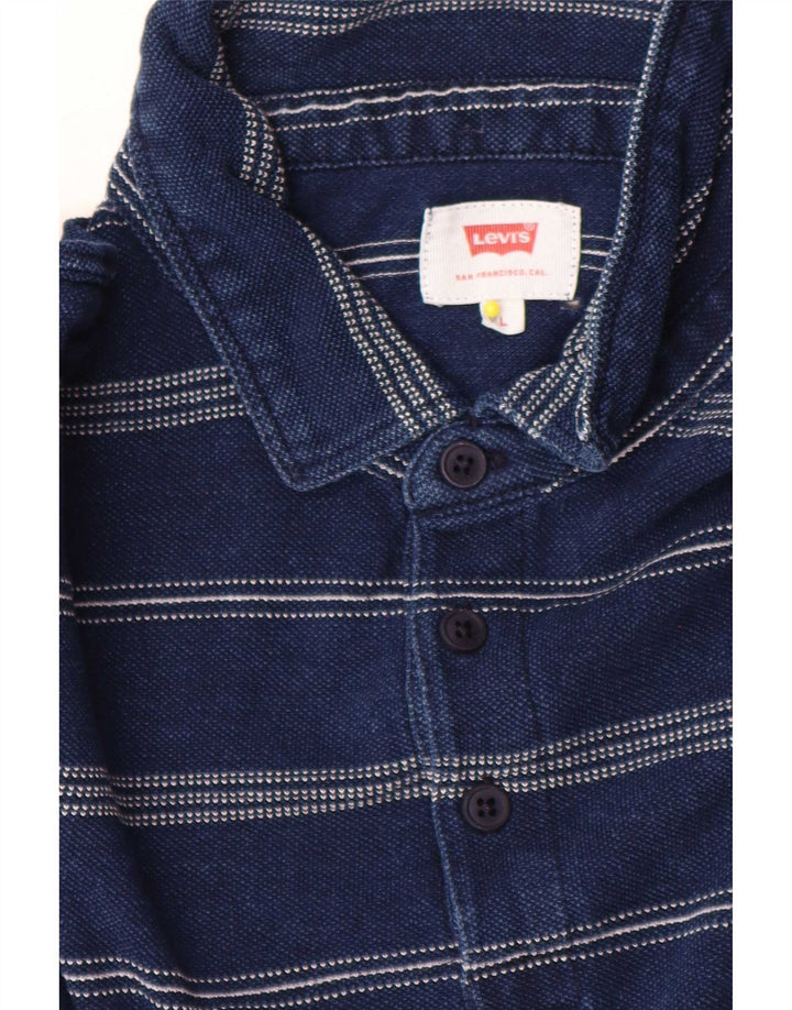 Camisa polo masculina Levi's grande listrada azul marinho de algodão