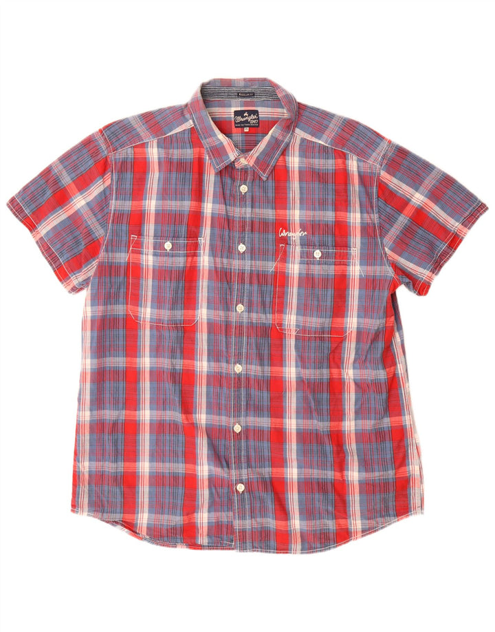 Wrangler Camisa masculina de manga curta regular fit 2XL algodão xadrez vermelho