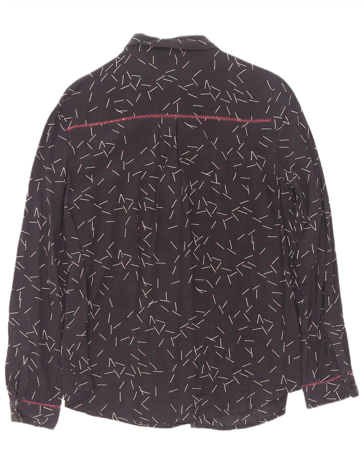 Camisa feminina MINT VELVET com estampa abstrata grande tamanho UK 10 pequena azul marinho
